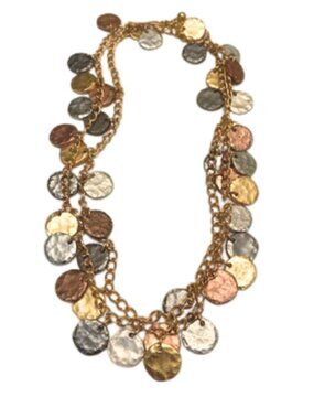 Kenneth Jay Lane KJL Vintage Mixed Metal Long Coin Disc Necklace